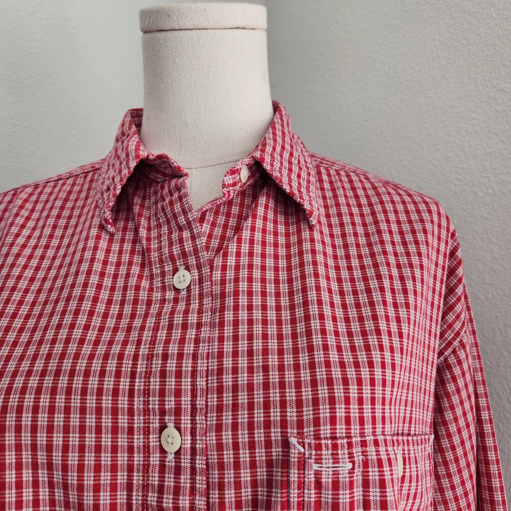 Vintage 90s Abercrombie Red Plaid Cotton Flannel Button Up Shirt Long Sleeve S - Picture 5 of 9
